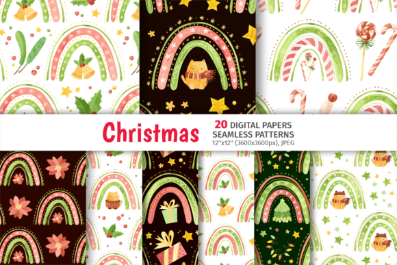 Christmas Patterns with Cats Rainbows