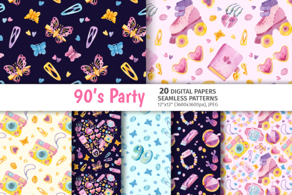 Exploring 90’s Nostalgia Patterns and Digital Papers for Themed Events and Design Projects